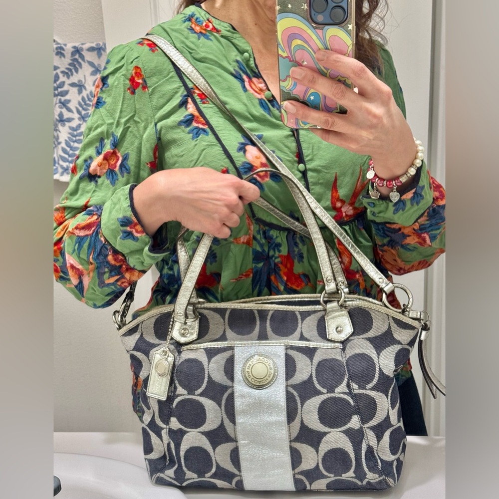 Coach Signature Striped Denim Tote - Picture 6 of 17